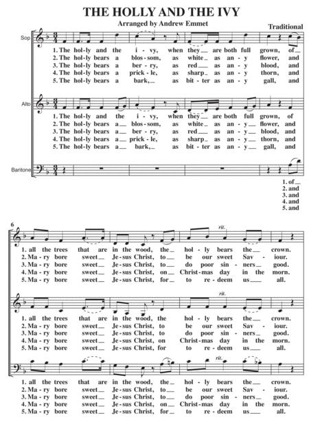 Free Sheet Music The Holly And The Ivy A Cappella Sab