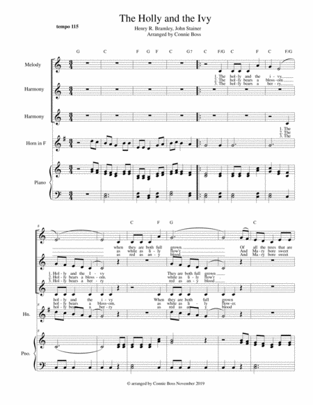 Free Sheet Music The Holly And The Ivy French Horn In F Trio And Piano