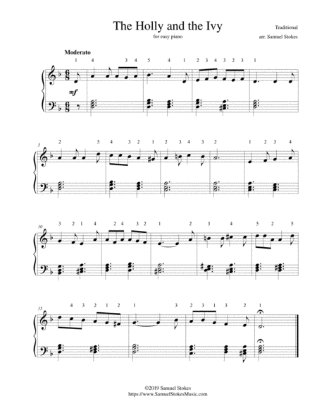 The Holly And The Ivy Minor Key Setting For Easy Piano Sheet Music