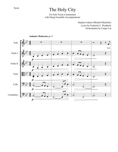 The Holy City Vocal Or Instrumental Solo With String Ensemble Accompaniment Sheet Music