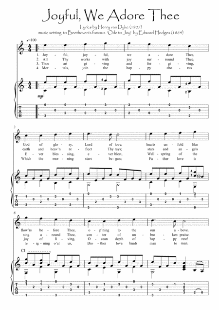 The Hymn Of Joy Guitar Fingerstyle Sheet Music