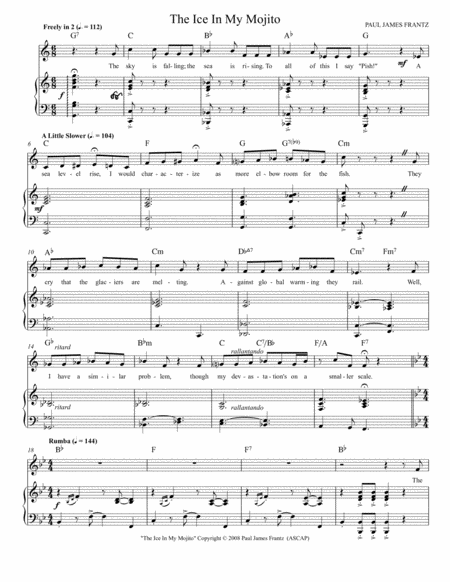 The Ice In My Mojito Key C Major Intro B Flat Major Refrain Sheet Music