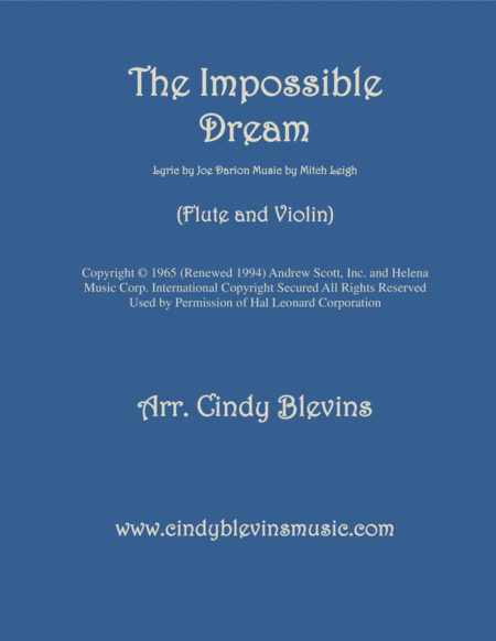 The Impossible Dream Arranged For Flute And Violin Sheet Music