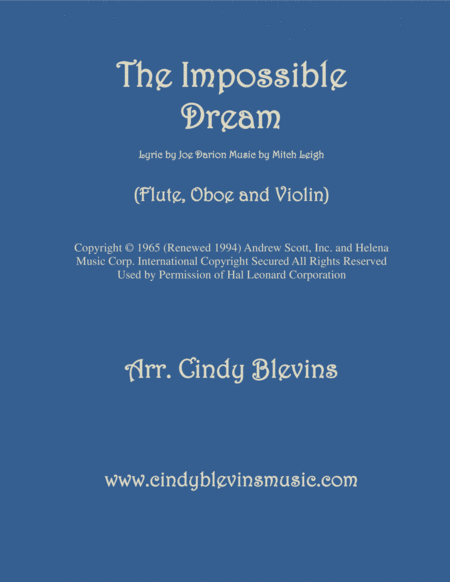 Free Sheet Music The Impossible Dream Arranged For Flute Oboe And Violin