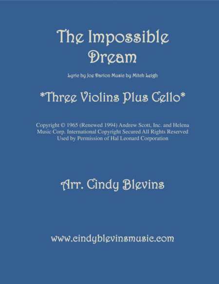 The Impossible Dream For Three Violins And Cello Sheet Music