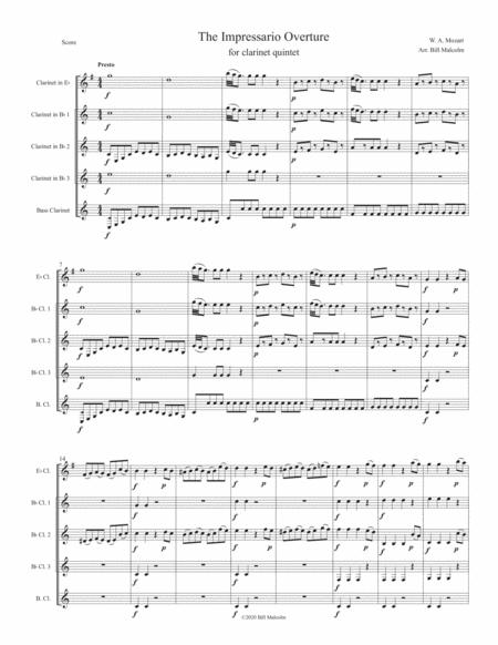 Free Sheet Music The Impressario Overture For Clarinet Quintet