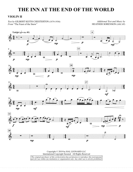 Free Sheet Music The Inn At The End Of The World Arr Heather Sorenson Violin 2