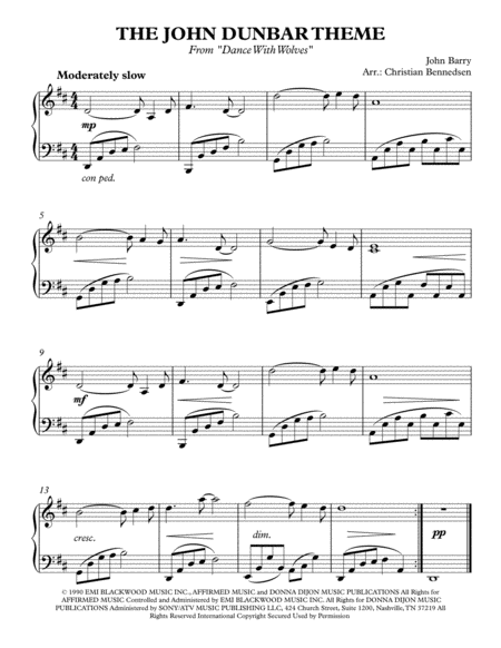 The John Dunbar Theme Sheet Music