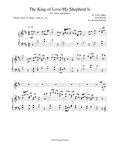 Free Sheet Music The King Of Love My Shepherd Is St Columba High Voice Arr Brenda Portman