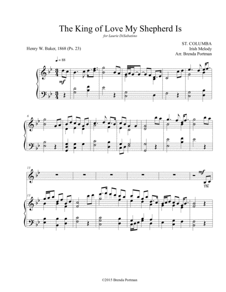 Free Sheet Music The King Of Love My Shepherd Is St Columba Low Medium Voice Arr Brenda Portman