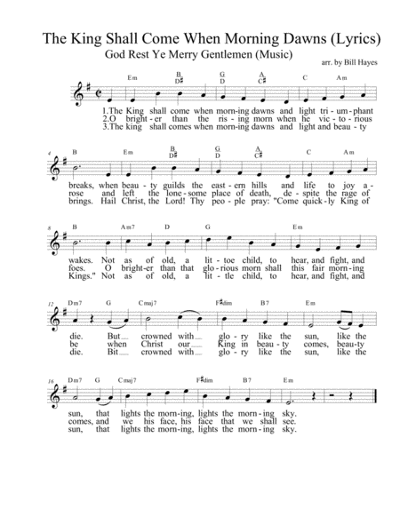 The King Shall Come Lyrics With God Rest Ye Merry Gentlemen Music Sheet Music