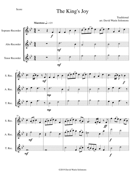 The Kings Joy For Recorder Trio Soprano Alto Tenor Sheet Music