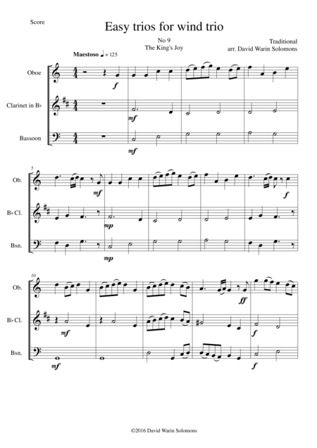Free Sheet Music The Kings Joy For Wind Trio Oboe Clarinet Bassoon