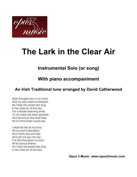 The Lark In The Clear Air Irish Traditional Tune Arranged By David Catherwood Sheet Music