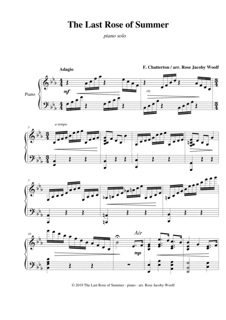 The Last Rose Of Summer Piano Solo Sheet Music