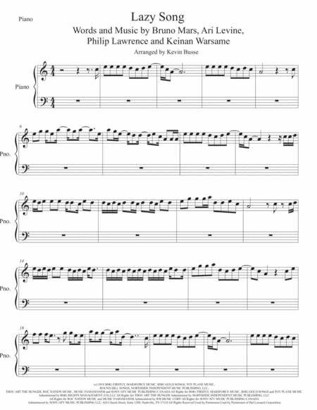 Free Sheet Music The Lazy Song Piano Easy Key Of C