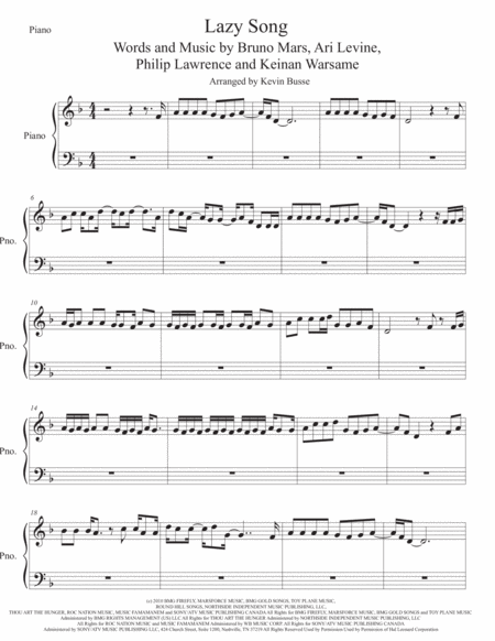 Free Sheet Music The Lazy Song Piano