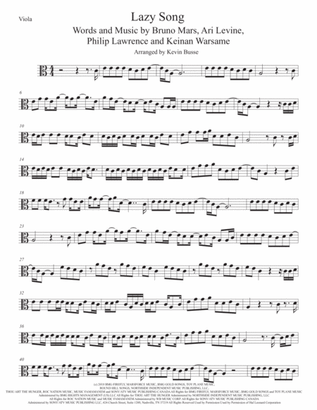 The Lazy Song Viola Easy Key Of C Sheet Music