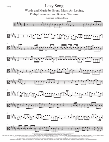 Free Sheet Music The Lazy Song Viola Original Key