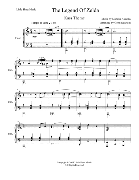 The Legend Of Zelda Kass Theme Piano Solo Sheet Music