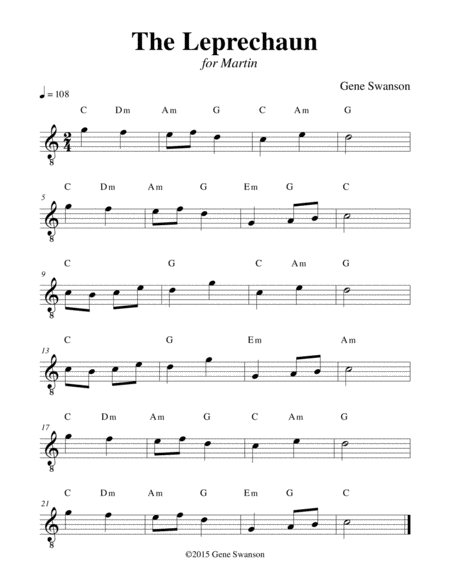 Free Sheet Music The Leprechaun Play Along