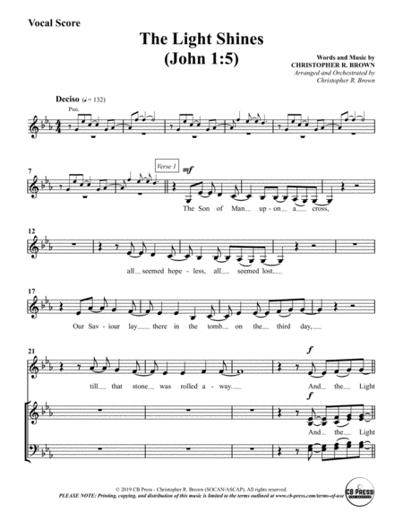 Free Sheet Music The Light Shines John 1 5 Anthem Vocal Score