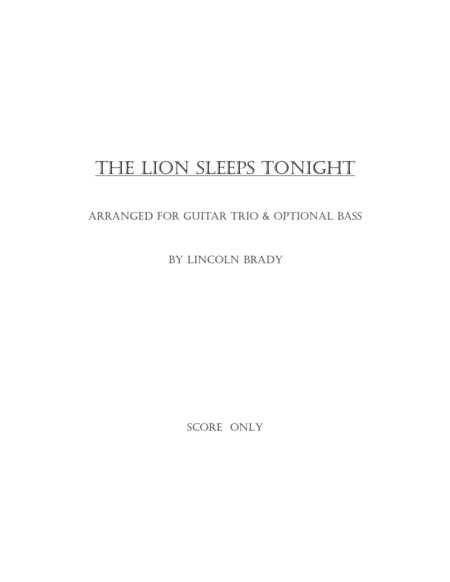 The Lion Sleeps Tonight Guitar Ensemble Score Only Sheet Music