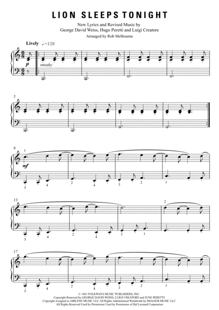 Free Sheet Music The Lion Sleeps Tonight Piano Grade 2