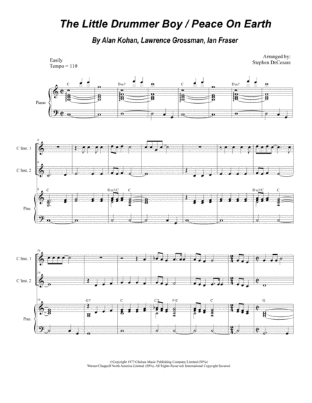 The Little Drummer Boy Peace On Earth Duet For C Instruments Sheet Music