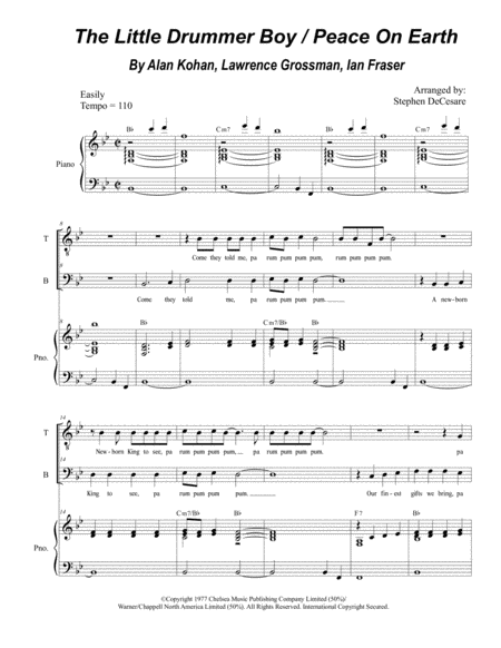Free Sheet Music The Little Drummer Boy Peace On Earth Duet For Tenor And Bass Solo