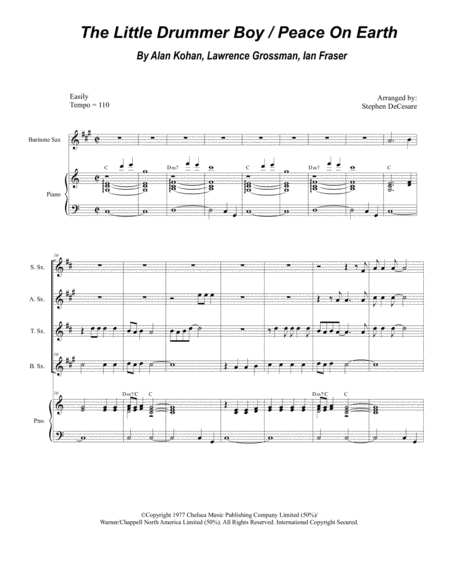 The Little Drummer Boy Peace On Earth For Saxophone Quartet And Piano Sheet Music