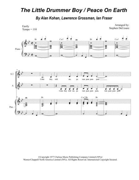 The Little Drummer Boy Peace On Earth For Ssa Sheet Music