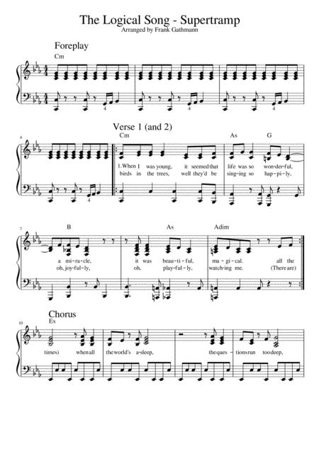 The Logical Song Supertramp Saxophone Solo Included Sheet Music