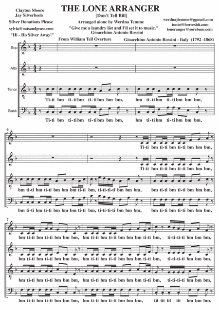 The Lone Ranger Theme Tune A Cappella Sheet Music