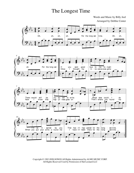 The Longest Time By Billy Joel Arranged For Advanced Intermediate Solo Piano With Lyrics Sheet Music