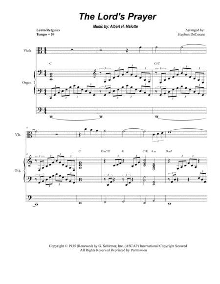 The Lords Prayer Duet For Violin Viola Organ Accompaniment Sheet Music