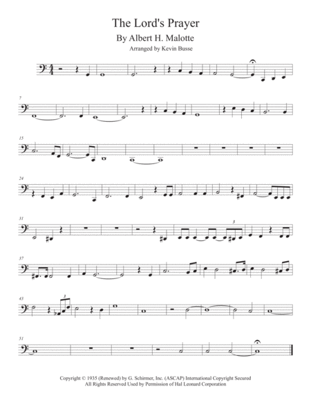 The Lords Prayer Easy Key Of C Cello Sheet Music