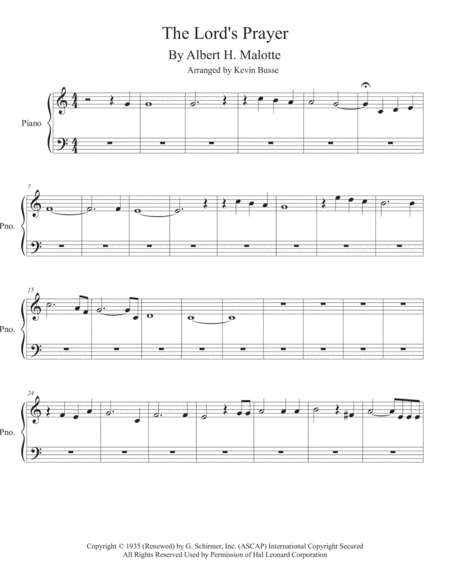 The Lords Prayer Easy Key Of C Piano Sheet Music