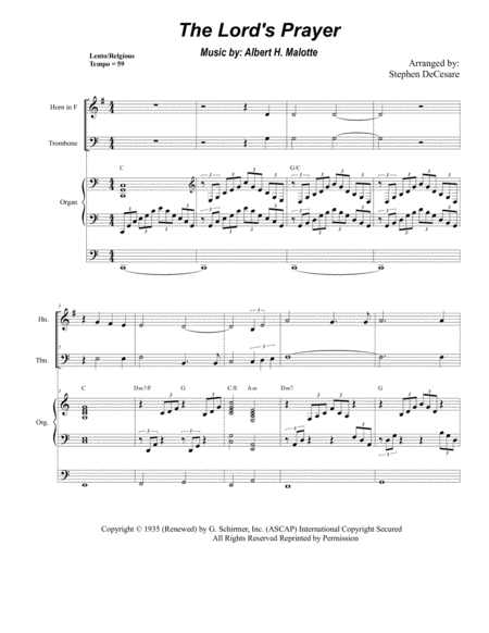 The Lords Prayer For Brass Quartet Organ Accompaniment Sheet Music