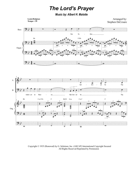 The Lords Prayer For Sab Organ Accompaniment Sheet Music