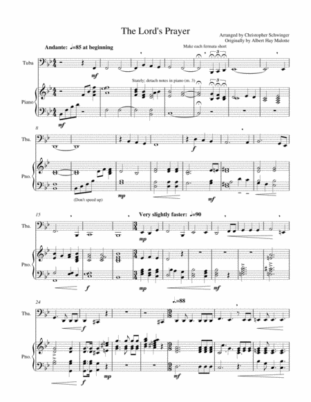 Free Sheet Music The Lords Prayer For Tuba And Piano