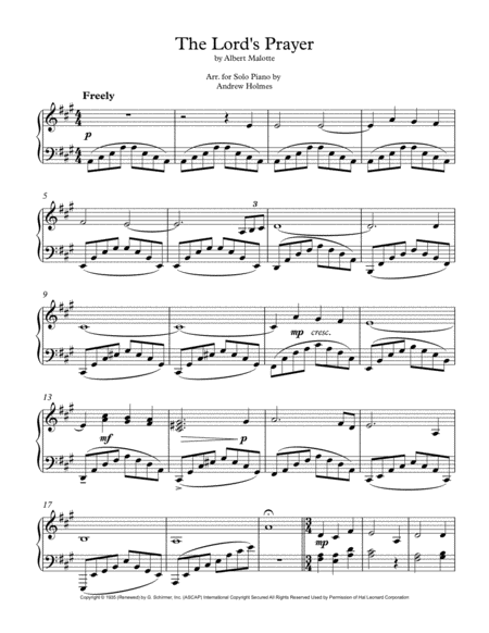 The Lords Prayer Solo Piano Sheet Music