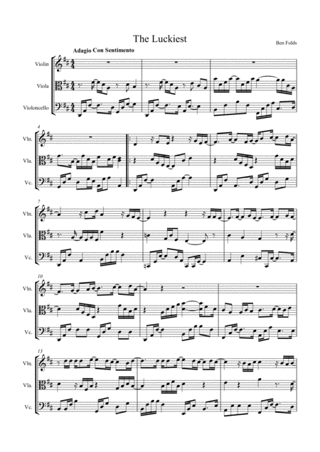 Free Sheet Music The Luckiest By Ben Folds Arranged For String Trio Violin Viola And Cello