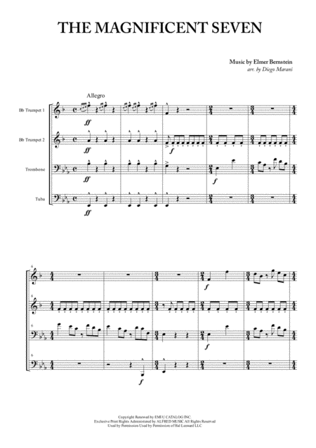 Free Sheet Music The Magnificent Seven For Brass Quartet