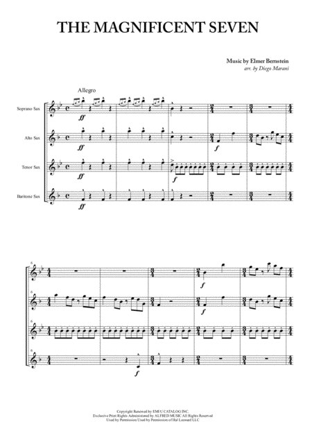 The Magnificent Seven For Saxophone Quartet Sheet Music