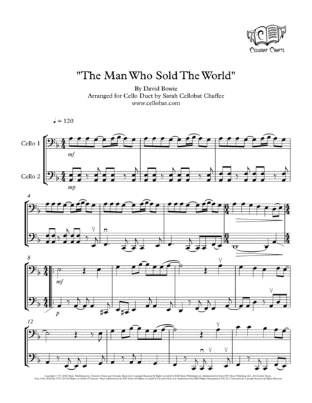 The Man Who Sold The World Cello Duet David Bowie Arr Cellobat Recording Available Sheet Music