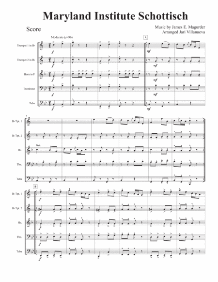 Free Sheet Music The Maryland Institute Schottisch For Brass Quintet