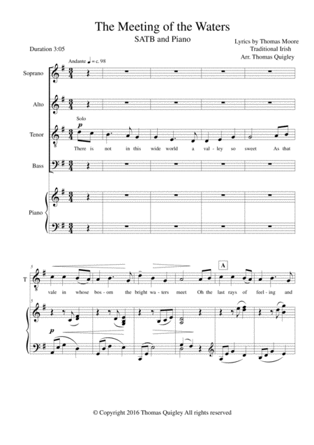 Free Sheet Music The Meeting Of The Waters