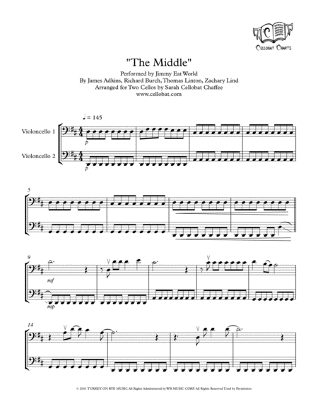 The Middle Cello Duet Jimmy Eat World Arr Cellobat Sheet Music