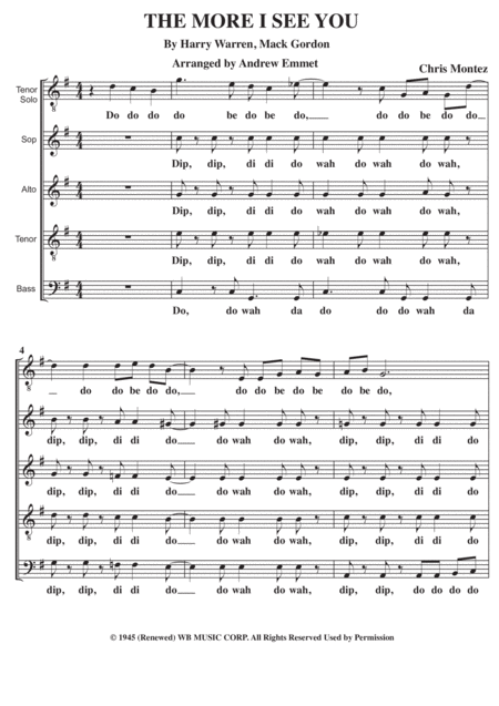 The More I See You A Cappella Sheet Music